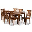 Bowery Hill Transitional Walnut Brown Finished Wood 7-Piece Dining Set