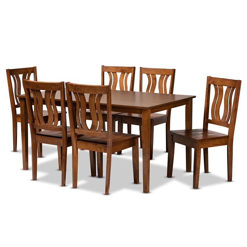 Bowery Hill Transitional Walnut Brown Finished Wood 7-Piece Dining Set