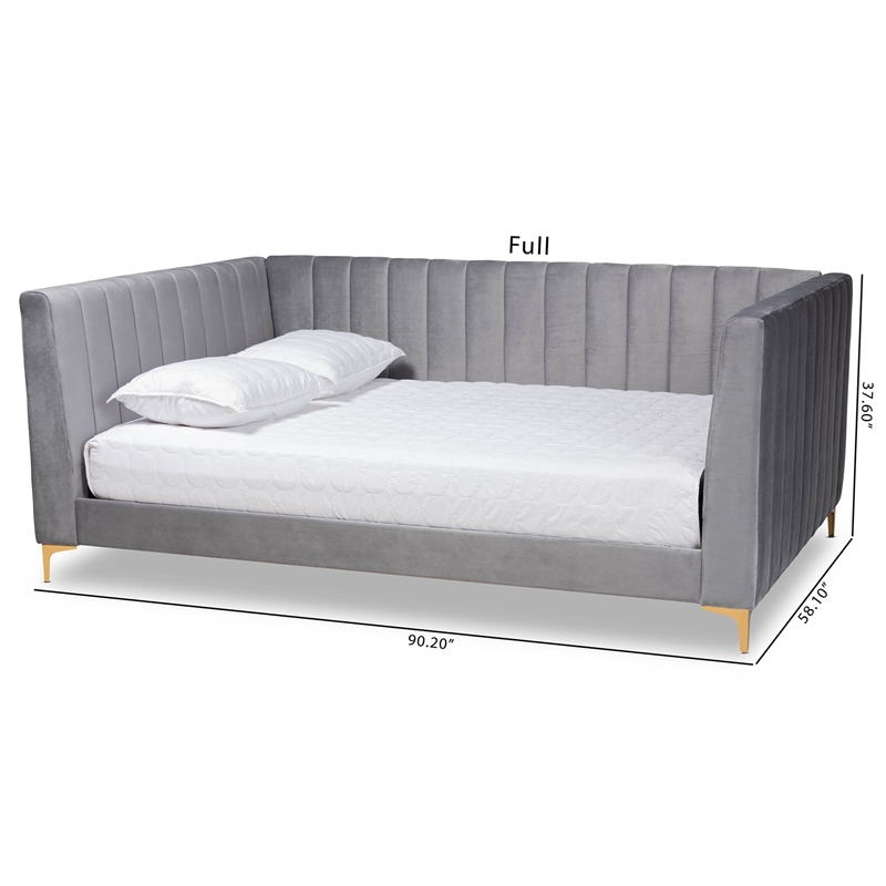 Bowery Hill Modern Velvet Upholstered and Gold Finished Full Size Daybed in Gray