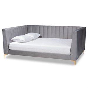 Bowery Hill Velvet Gray/Gold Daybed Rectangular Channel Tufted 93.7&quotW Unassembled