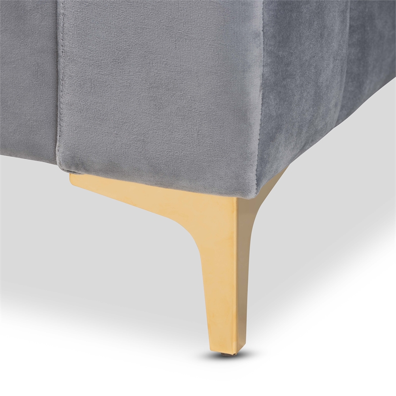 Bowery Hill Velvet Gray/Gold Daybed Rectangular Channel Tufted 93.7