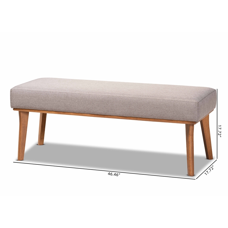 Bowery Hill Grey Fabric Upholstered and Brown Finished Wood Dining Bench