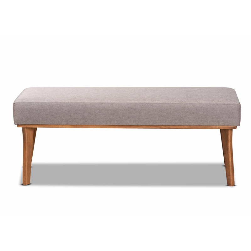 Bowery Hill Grey Fabric Upholstered and Brown Finished Wood Dining Bench
