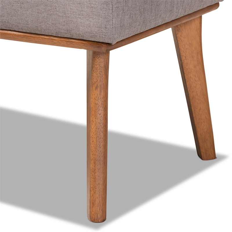 Bowery Hill Grey Fabric Upholstered and Brown Finished Wood Dining Bench