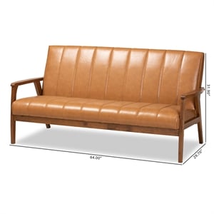 Bowery Hill Faux Leather Upholstered and Walnut Brown finished Wood Sofa