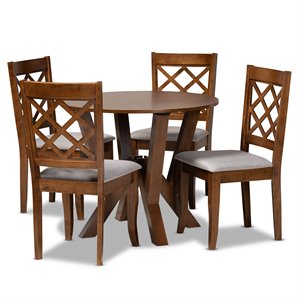 Bowery Hill Upholstered and Walnut Brown Finished Wood 5-Piece Dining Set