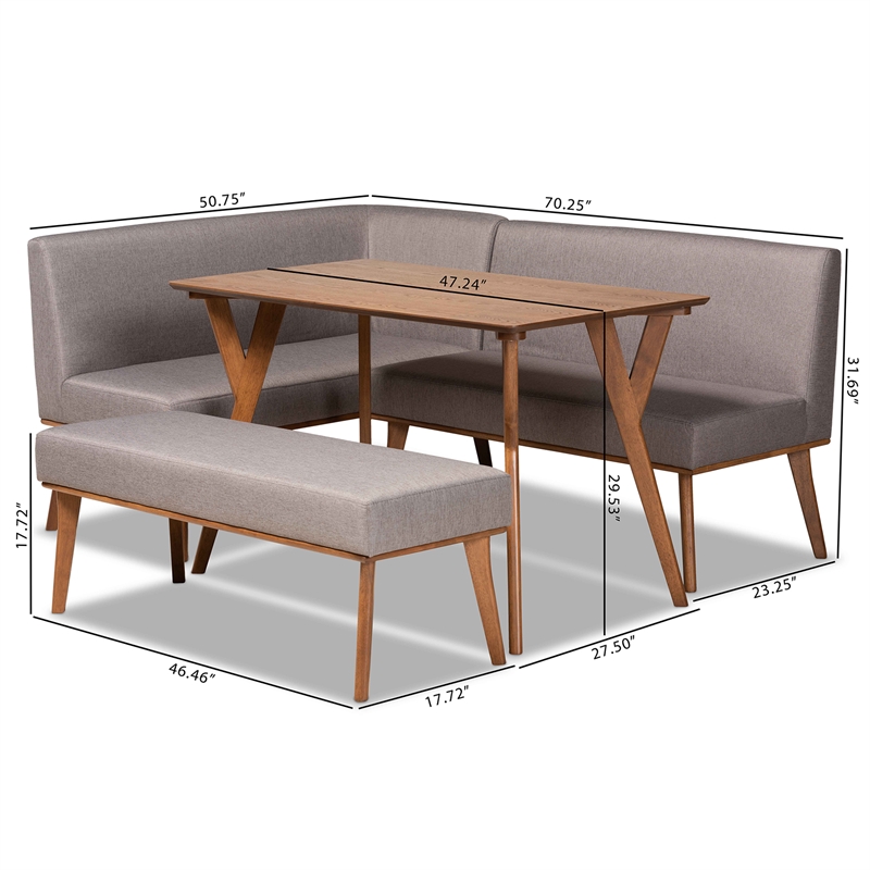 Bowery Hill Grey Fabric Upholstered and Brown Finished 4-Piece Dining Set