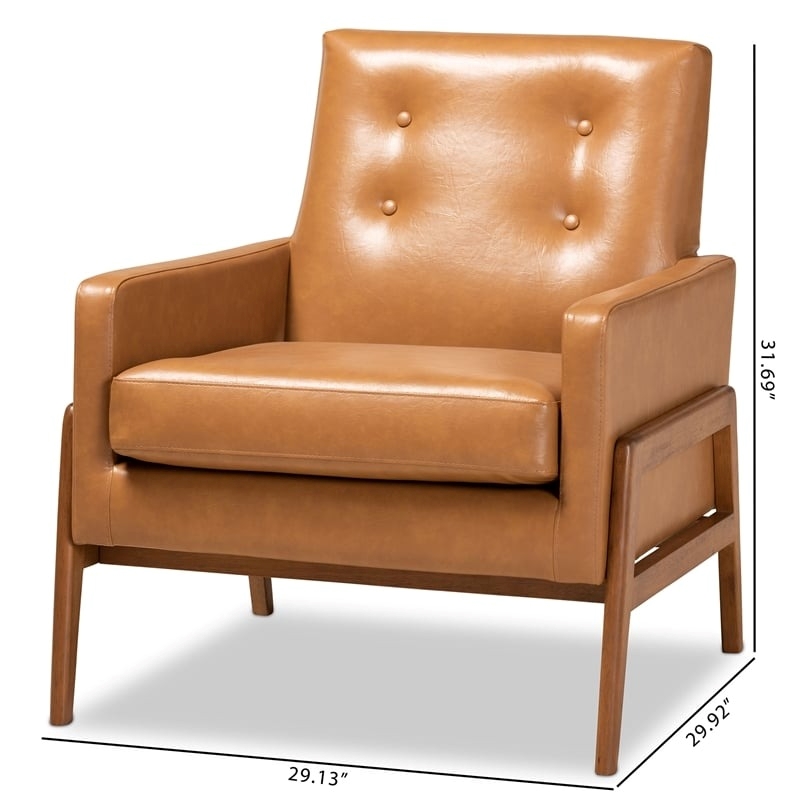 Bowery Hill Mid-Century Wood/Faux Leather Office Chair in Walnut Brown