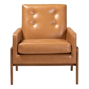 Bowery Hill Mid-Century Wood/Faux Leather Office Chair in Walnut Brown