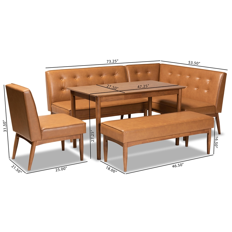 Bowery Hill Faux Leather Upholstered and Brown Finished 5-Piece Dining Set