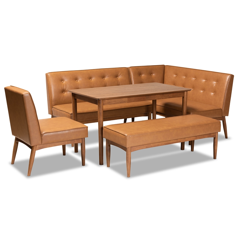 Bowery Hill Faux Leather Upholstered and Brown Finished 5-Piece Dining Set