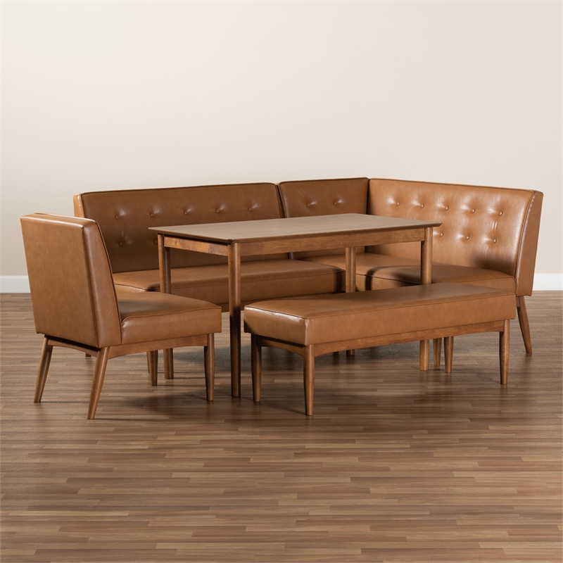 Bowery Hill Faux Leather Upholstered and Brown Finished 5-Piece Dining Set