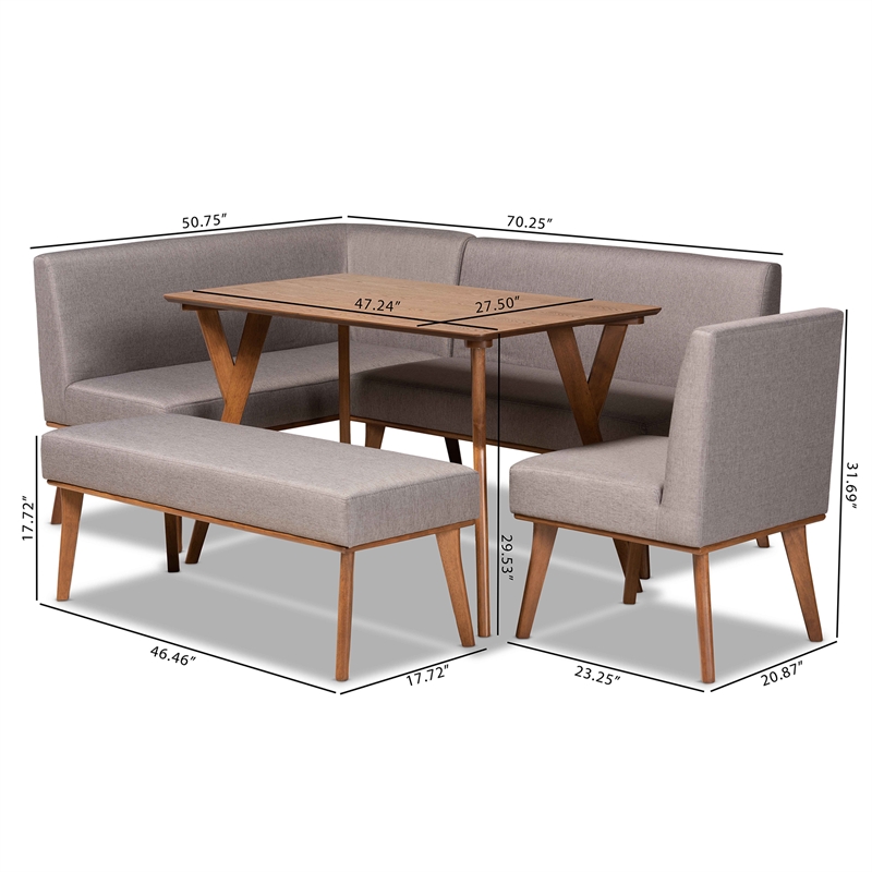 Bowery Hill Grey Fabric Upholstered and Walnut Finished 5-Piece Dining Set