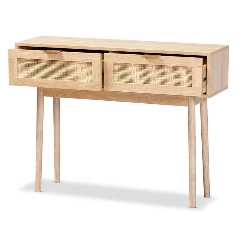 Bowery Hill Wood Light Oak Brown Console Table Rectangular 29.5
