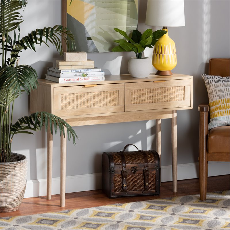 Bowery Hill Wood Light Oak Brown Console Table Rectangular 29.5