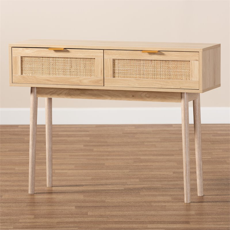 Bowery Hill Wood Light Oak Brown Console Table Rectangular 29.5