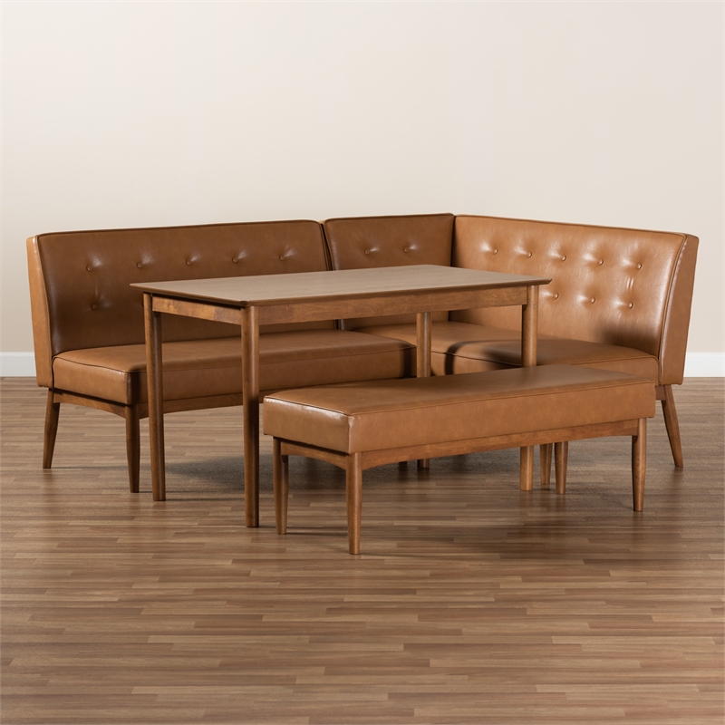 Bowery Hill Faux Leather Upholstered and Walnut Finished 4-Piece Dining Set