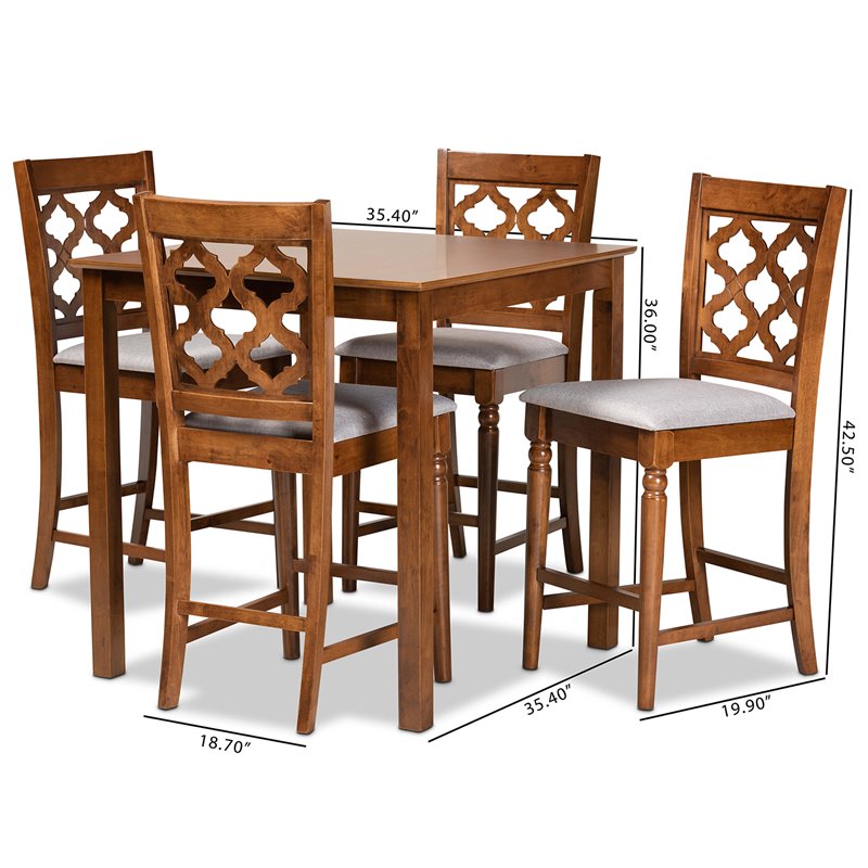 Bowery Hill Grey Fabric Upholstered and Brown Finished Wood 5-Piece Pub Set