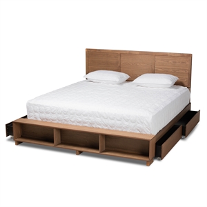 Bowery Hill Brown Finished Wood King Size 4-Drawer Bed with Built-In Shelves