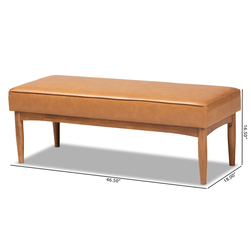 Bowery Hill Faux Leather Tan and Walnut Brown Dining Bench Rectangular Upholstered 46.5