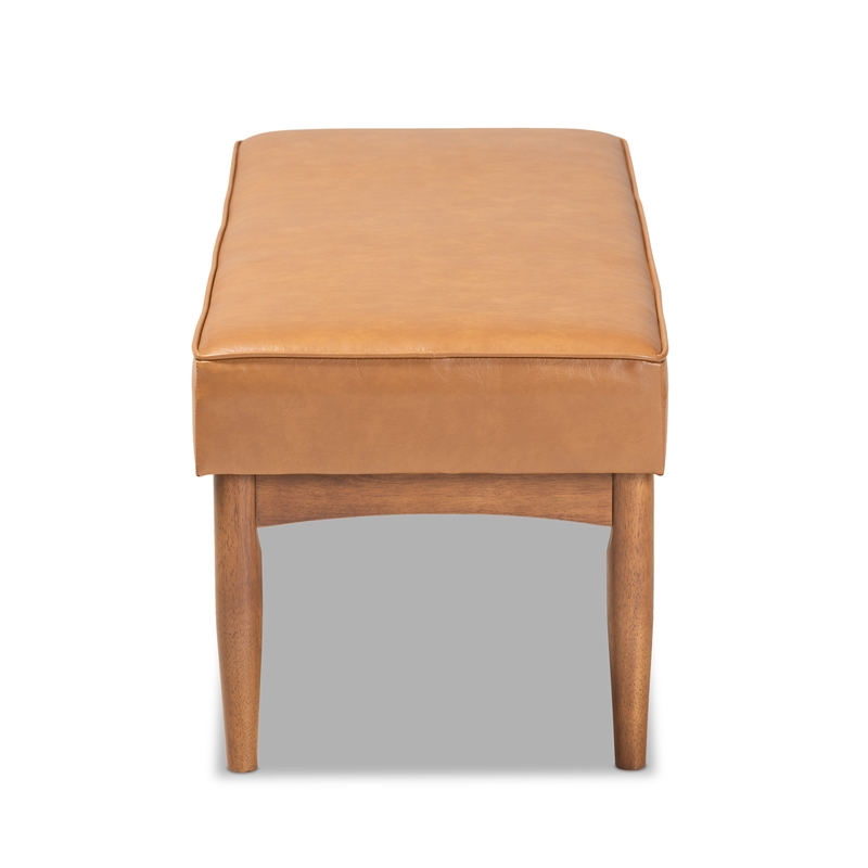Bowery Hill Faux Leather Tan and Walnut Brown Dining Bench Rectangular Upholstered 46.5