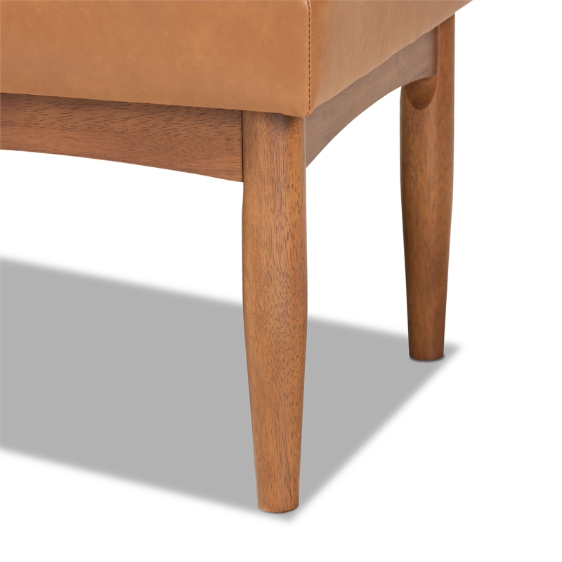 Bowery Hill Faux Leather Tan and Walnut Brown Dining Bench Rectangular Upholstered 46.5