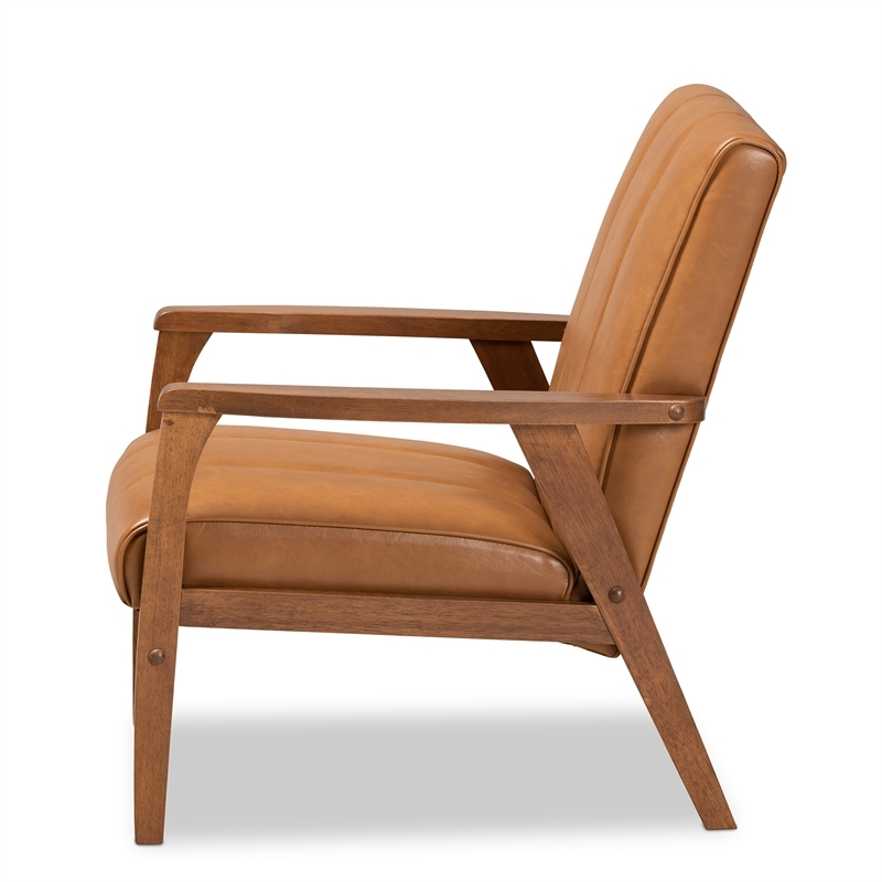 Bowery Hill Mid-Century Wood/Faux Leather Office Chair in Brown
