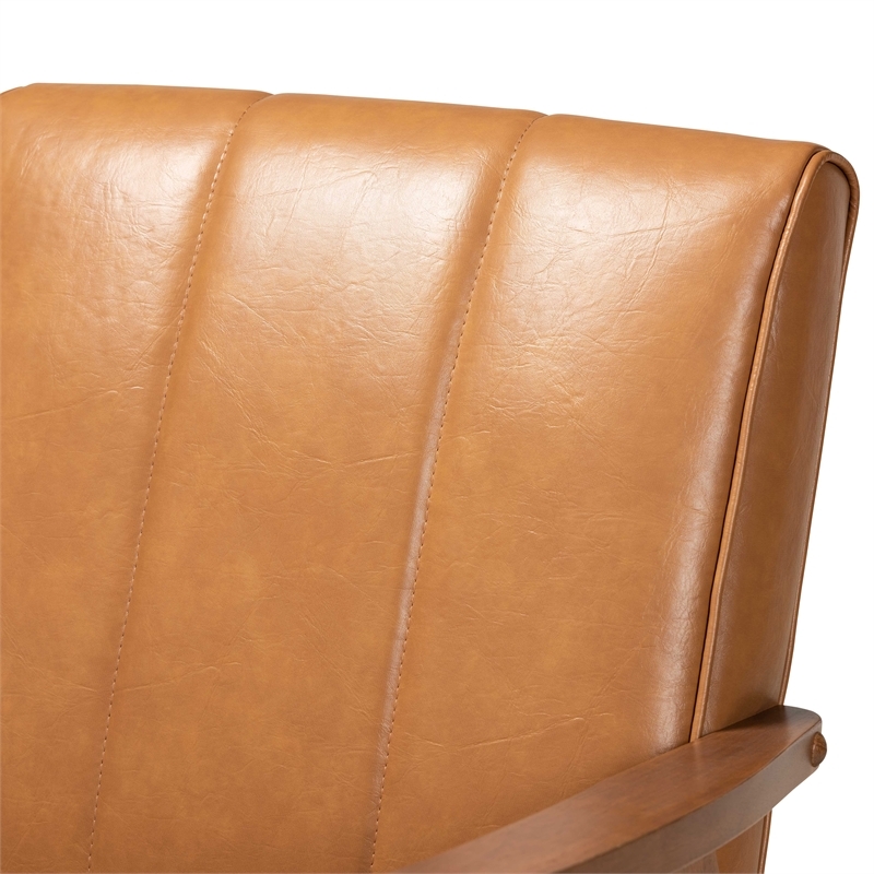 Bowery Hill Mid-Century Wood/Faux Leather Office Chair in Brown