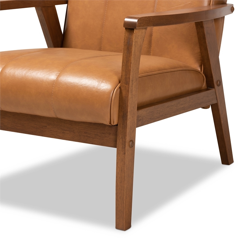 Bowery Hill Mid-Century Wood/Faux Leather Office Chair in Brown