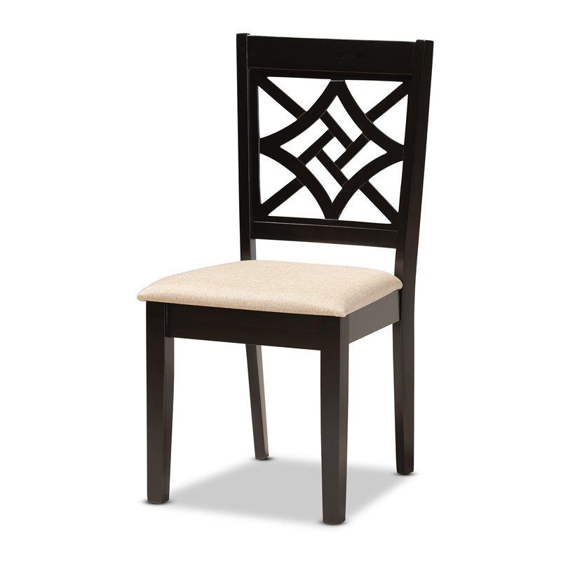 Bowery Hill Sand Fabric Upholstered and Brown Finished Wood 5-Piece Dining Set