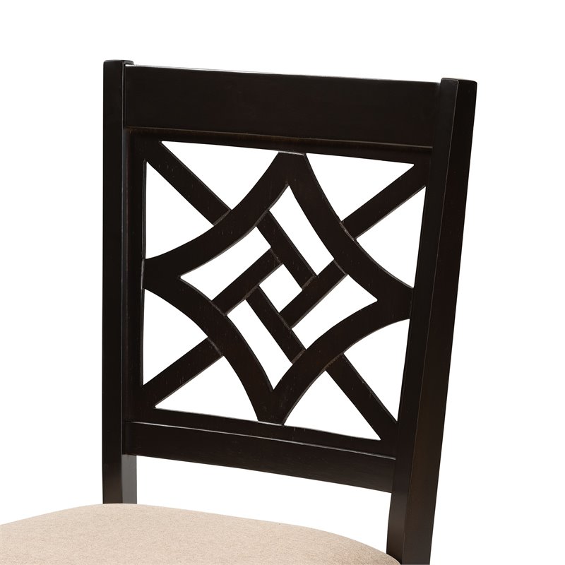 Bowery Hill Sand Fabric Upholstered and Brown Finished Wood 5-Piece Dining Set
