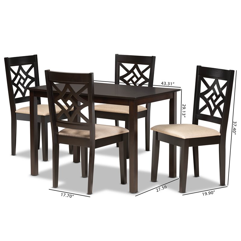 Bowery Hill Sand Fabric Upholstered and Brown Finished Wood 5-Piece Dining Set