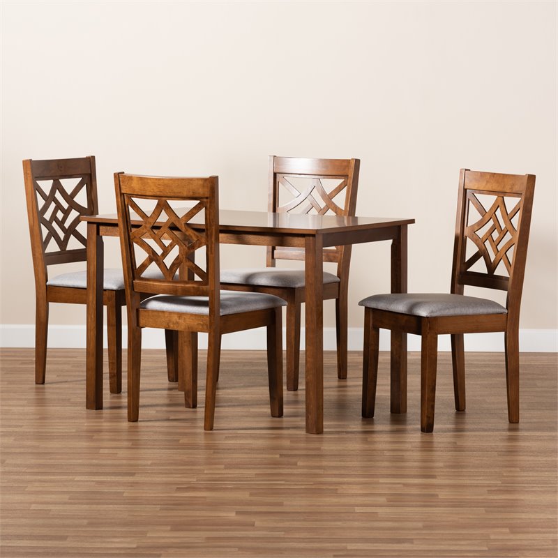 Bowery Hill Grey Fabric Upholstered and Brown Finished Wood 5-Piece Dining Set