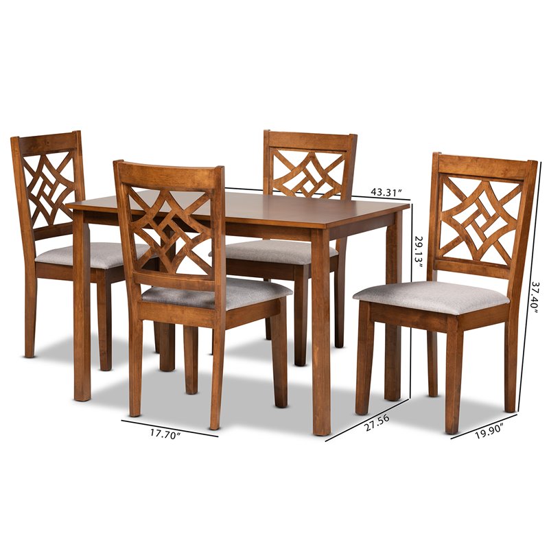 Bowery Hill Grey Fabric Upholstered and Brown Finished Wood 5-Piece Dining Set