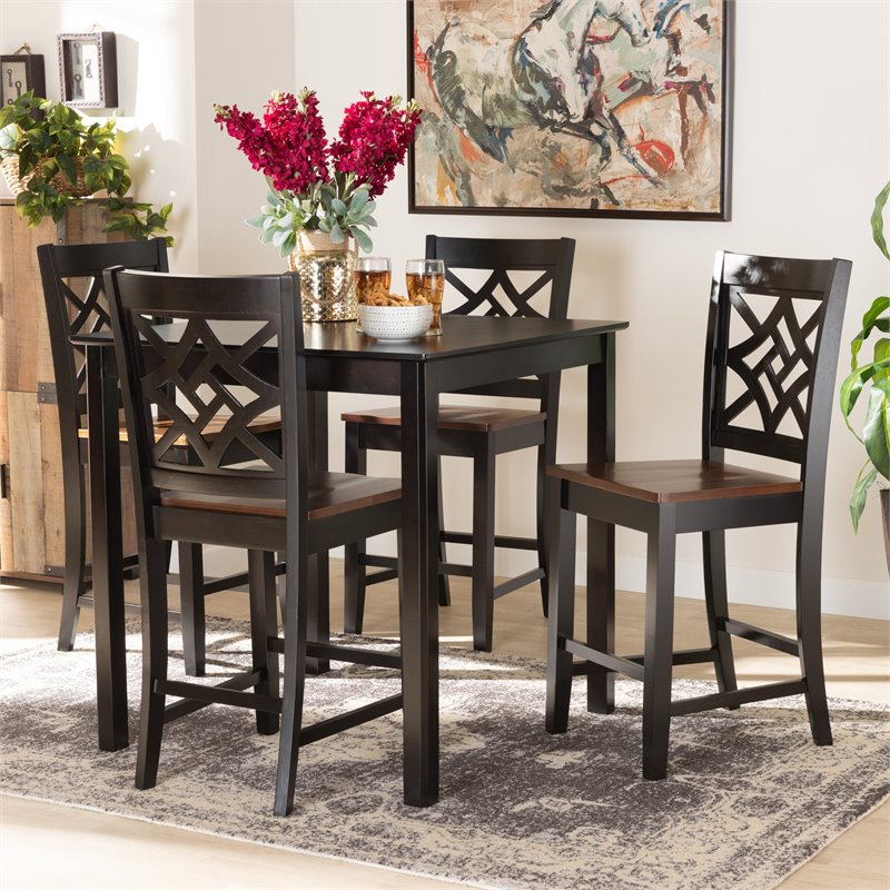 Bowery Hill Two-Tone Dark Brown and Walnut Brown Finished Wood 5-Piece Pub Set
