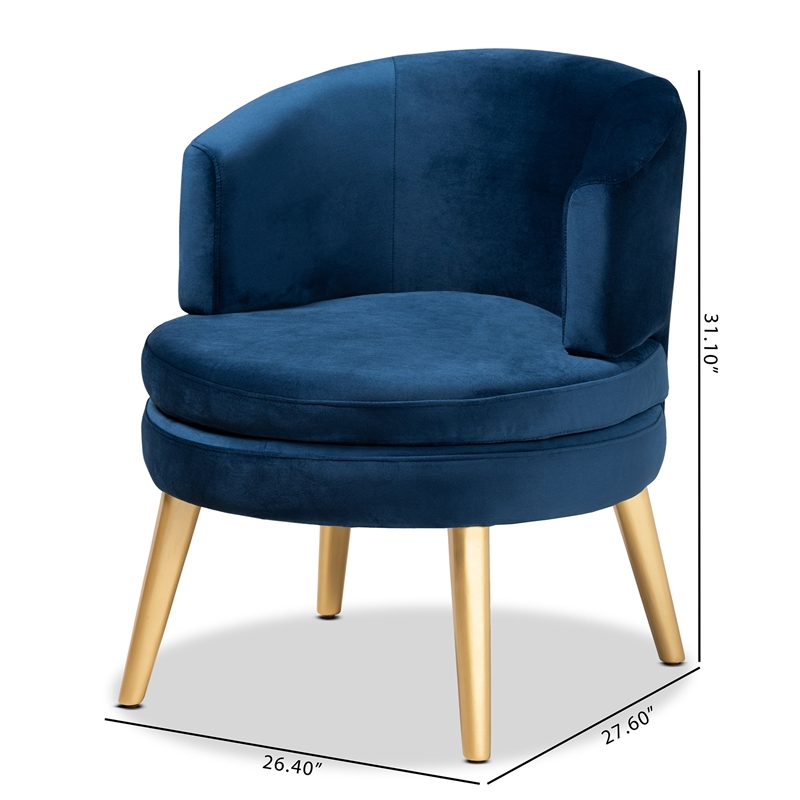 Bowery Hill Blue Velvet Fabric Upholstered and Gold Finished Wood Accent Chair