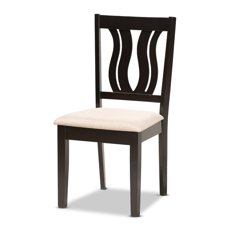 Bowery Hill Sand Fabric Upholstered and Brown Finished Wood 5-Piece Dining Set