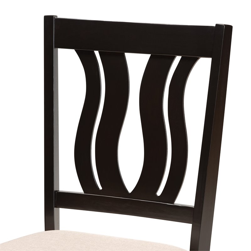 Bowery Hill Sand Fabric Upholstered and Brown Finished Wood 5-Piece Dining Set