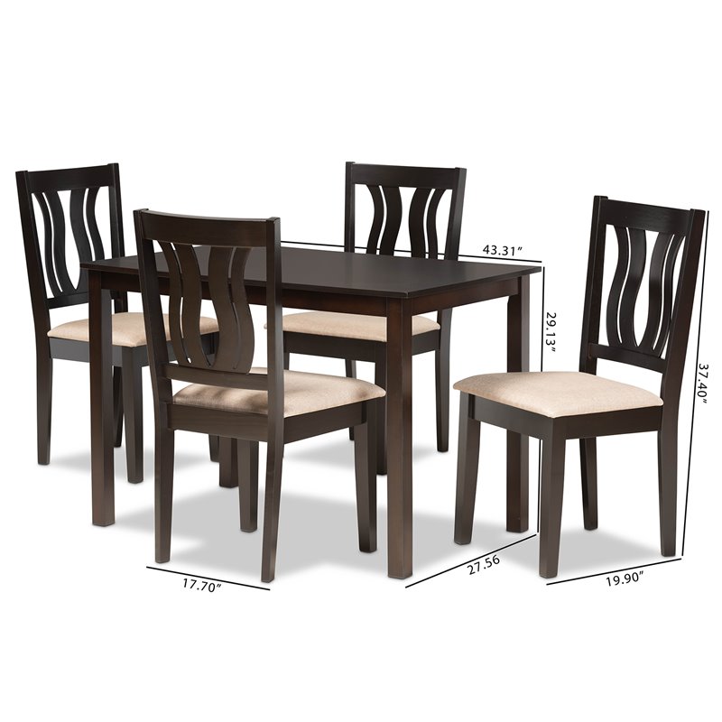 Bowery Hill Sand Fabric Upholstered and Brown Finished Wood 5-Piece Dining Set