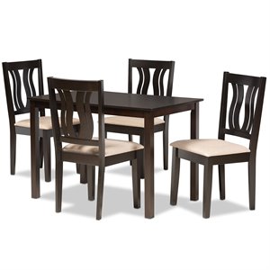 Bowery Hill Sand Fabric Upholstered and Brown Finished Wood 5-Piece Dining Set