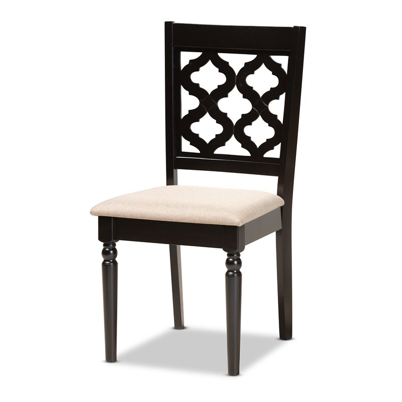 Bowery Hill Sand Fabric Upholstered and Brown Finished Wood 5-Piece Dining Set