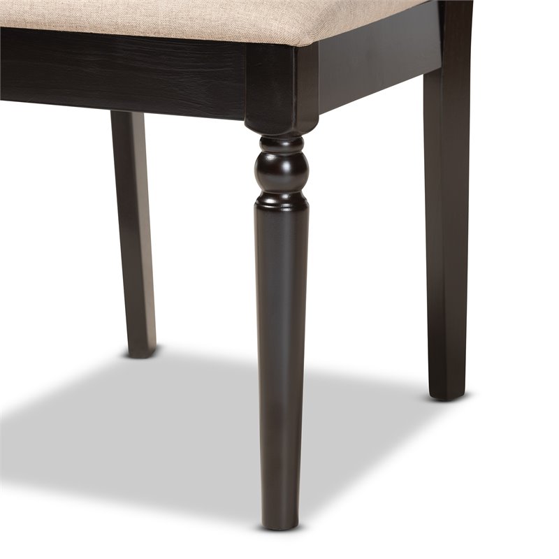 Bowery Hill Sand Fabric Upholstered and Brown Finished Wood 5-Piece Dining Set