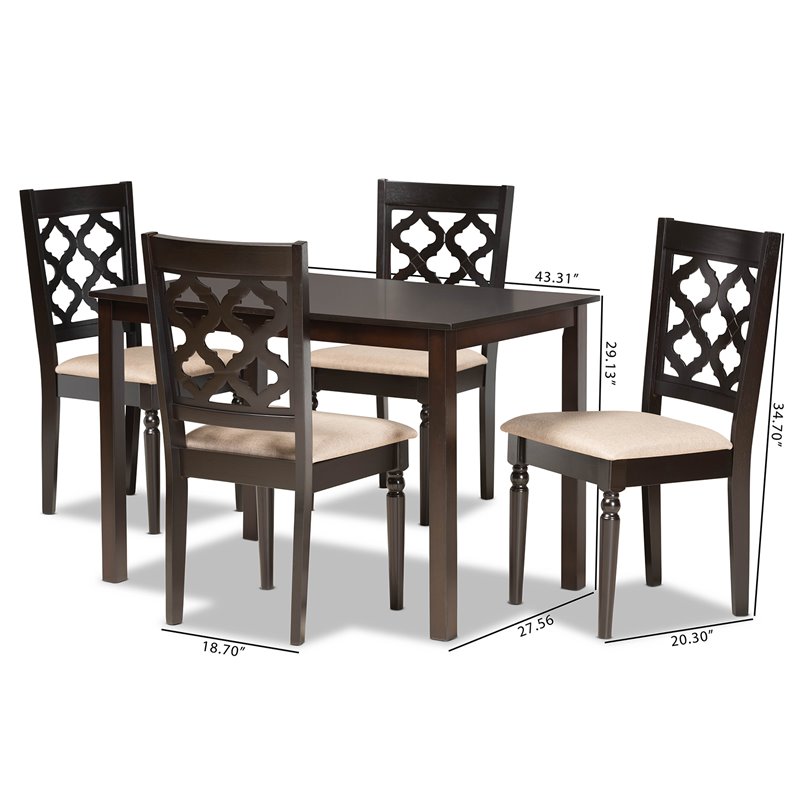 Bowery Hill Sand Fabric Upholstered and Brown Finished Wood 5-Piece Dining Set