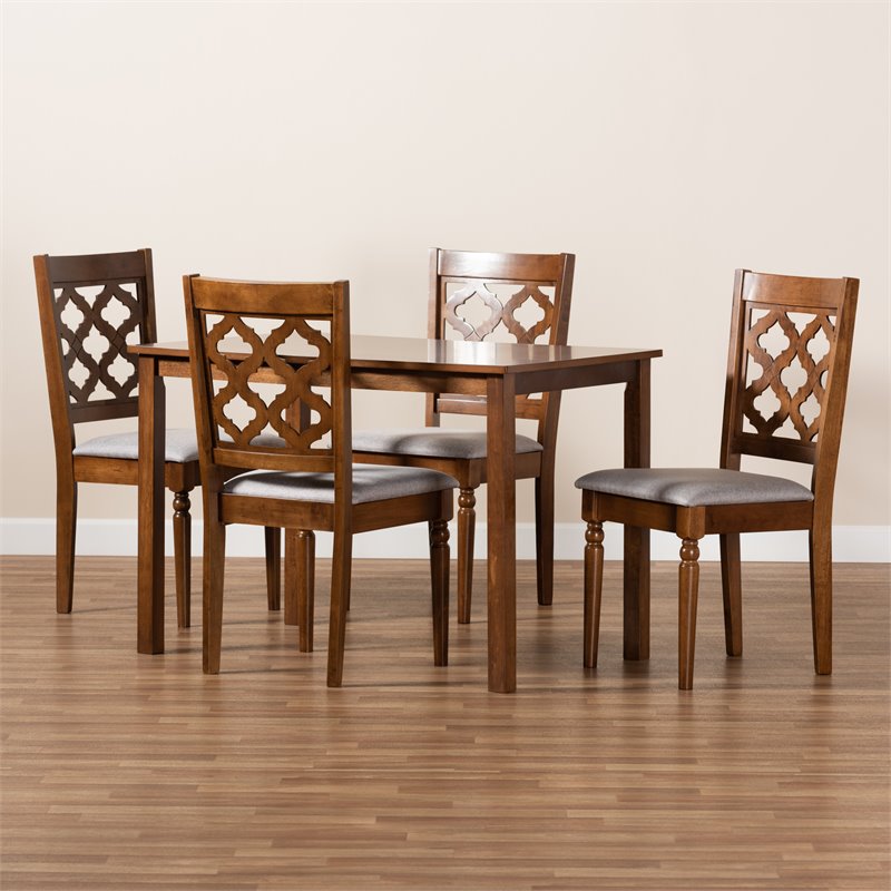 Bowery Hill Grey Fabric Upholstered and Brown Finished Wood 5-Piece Dining Set