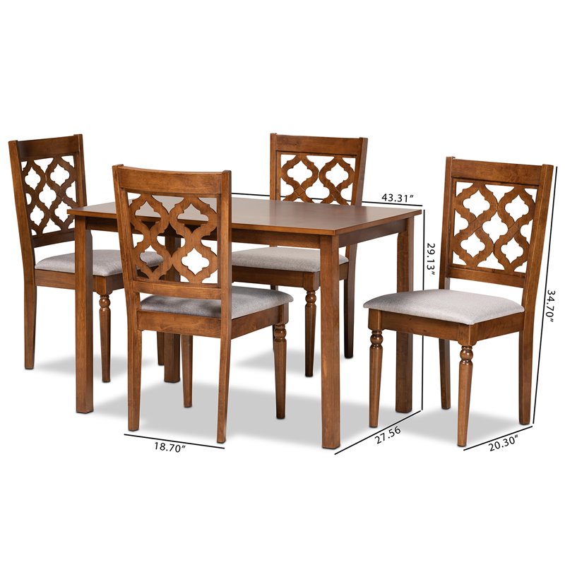 Bowery Hill Grey Fabric Upholstered and Brown Finished Wood 5-Piece Dining Set