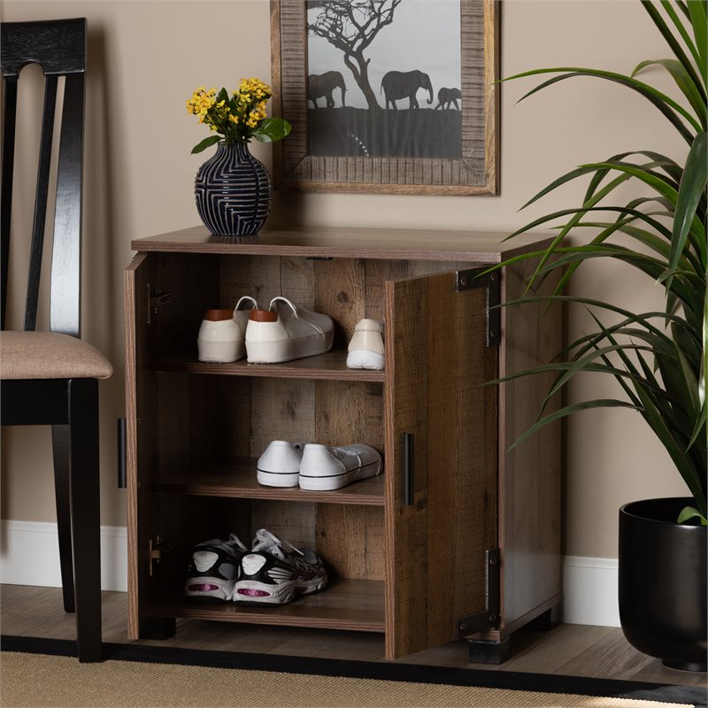 Bowery Hill Engineered Wood Rustic Brown Shoe Cabinet Rectangular Assembly Required