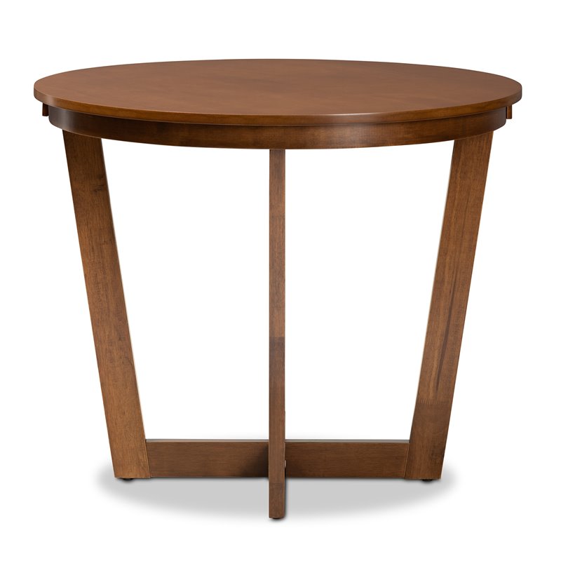 Bowery Hill Rubberwood Walnut Brown Dining Table Round Sculptural 35