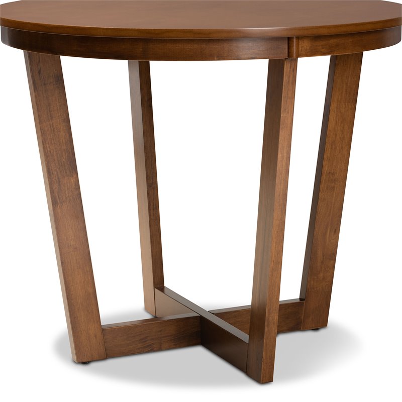 Bowery Hill Rubberwood Walnut Brown Dining Table Round Sculptural 35
