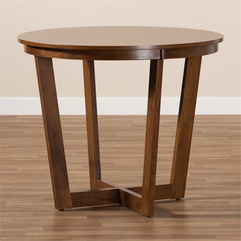 Bowery Hill Rubberwood Walnut Brown Dining Table Round Sculptural 35