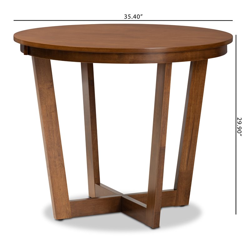 Bowery Hill Rubberwood Walnut Brown Dining Table Round Sculptural 35